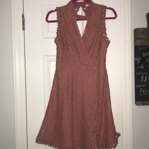 Dusty Rose Lace Keyhole Dress with Sexy Back
